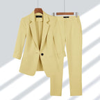 Ensemble tailleur pantalon femme, blazer assorti, du M au 4XL, jaune