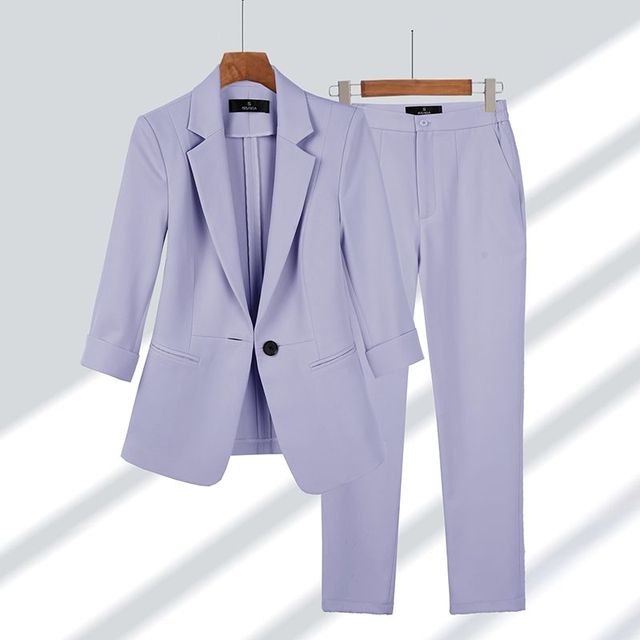 Ensemble tailleur pantalon femme, blazer assorti, du M au 4XL, lilas