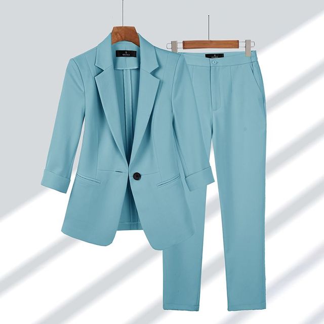 Ensemble tailleur pantalon femme, blazer assorti, du M au 4XL, bleu
