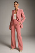 Tailleur pantalon femme, blazer col V et pantalon large, rose