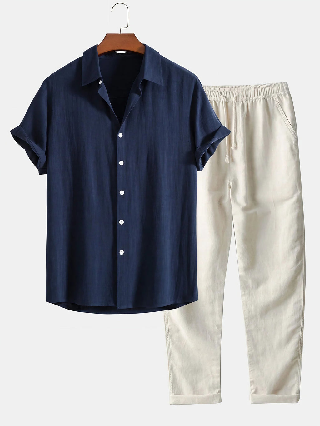 Ensemble homme chemise et pantalon, marron café ou bleu, bleu