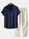 Ensemble homme chemise et pantalon, marron café ou bleu, bleu