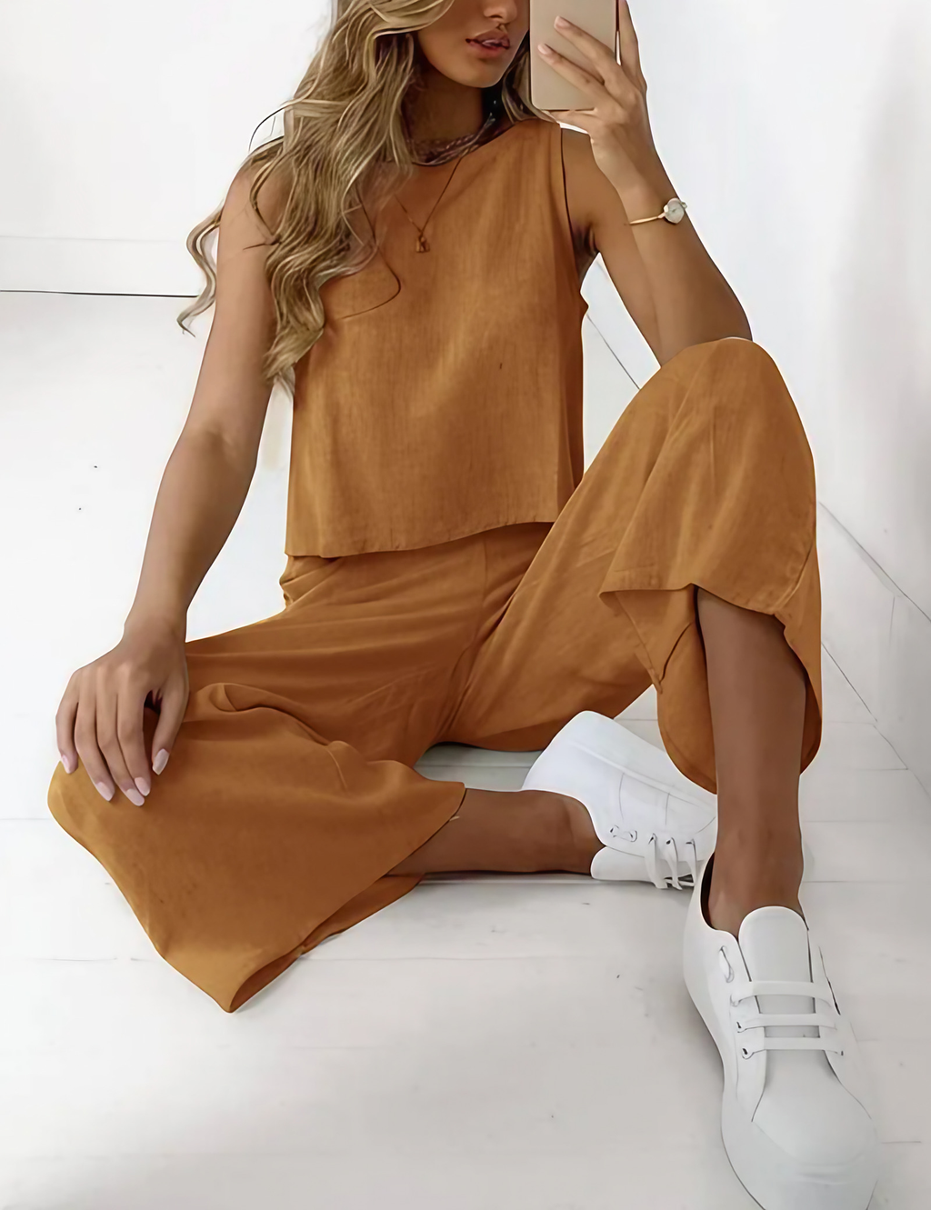 Ensemble chemise et pantalon large femme, du S au 3XL, marron