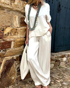 Ensemble femme chemisier et pantalon assorti, du S au 5XL, blanc