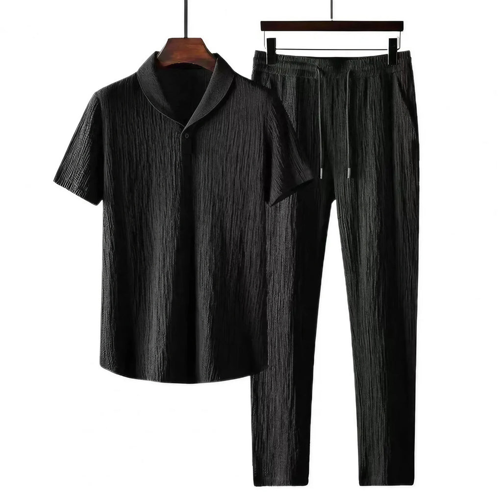 Ensemble coordonné homme d'été en tissu texturé, noir ou blanc