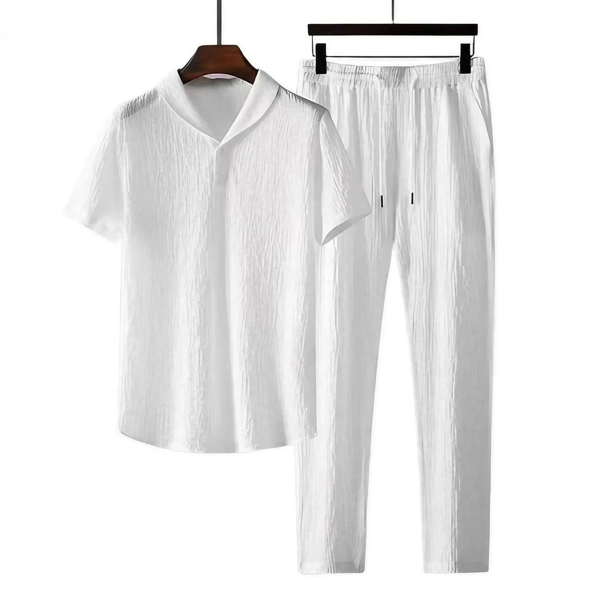 Ensemble coordonné homme d'été en tissu texturé, noir ou blanc, blanc