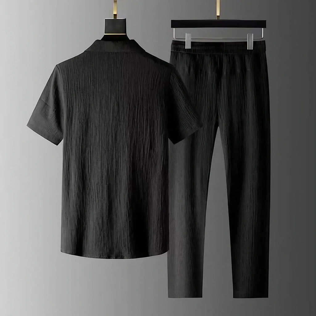 Ensemble coordonné homme d'été en tissu texturé, noir ou blanc, noir