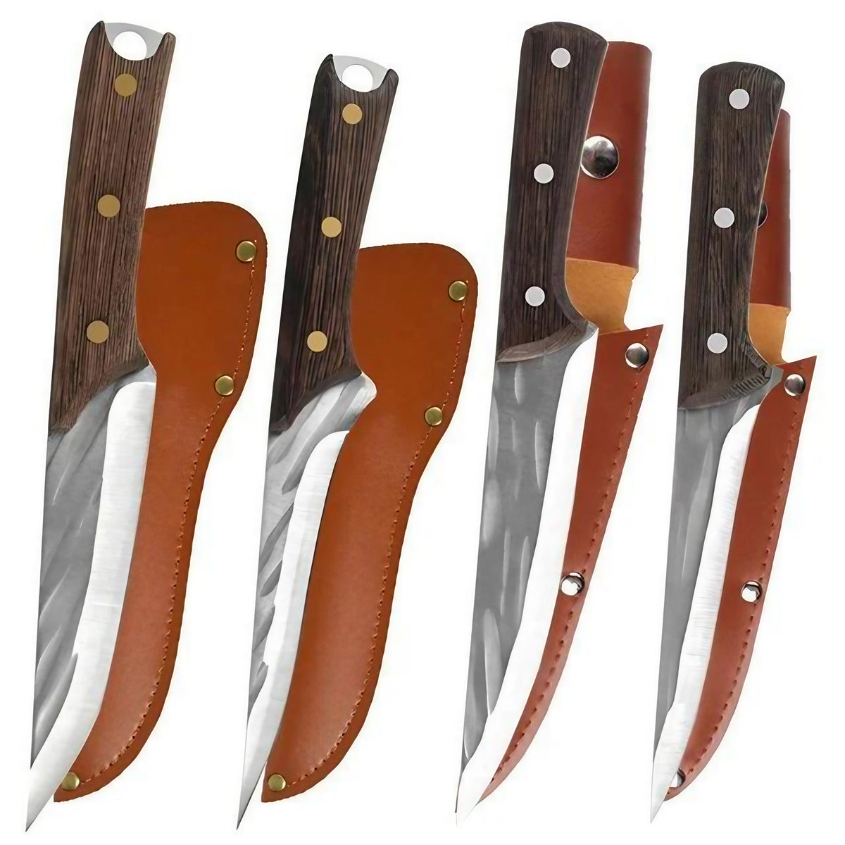 Set de 3 couteaux chef, désosser et boucher, avec étui en cuir