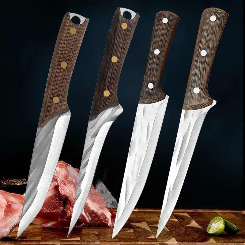 Set de 3 couteaux chef, désosser et boucher, avec étui en cuir