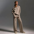 Ensemble femme deux pièces, pull polo et pantalon ample, du S au L, crème