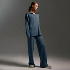 Ensemble femme deux pièces, pull polo et pantalon ample, du S au L