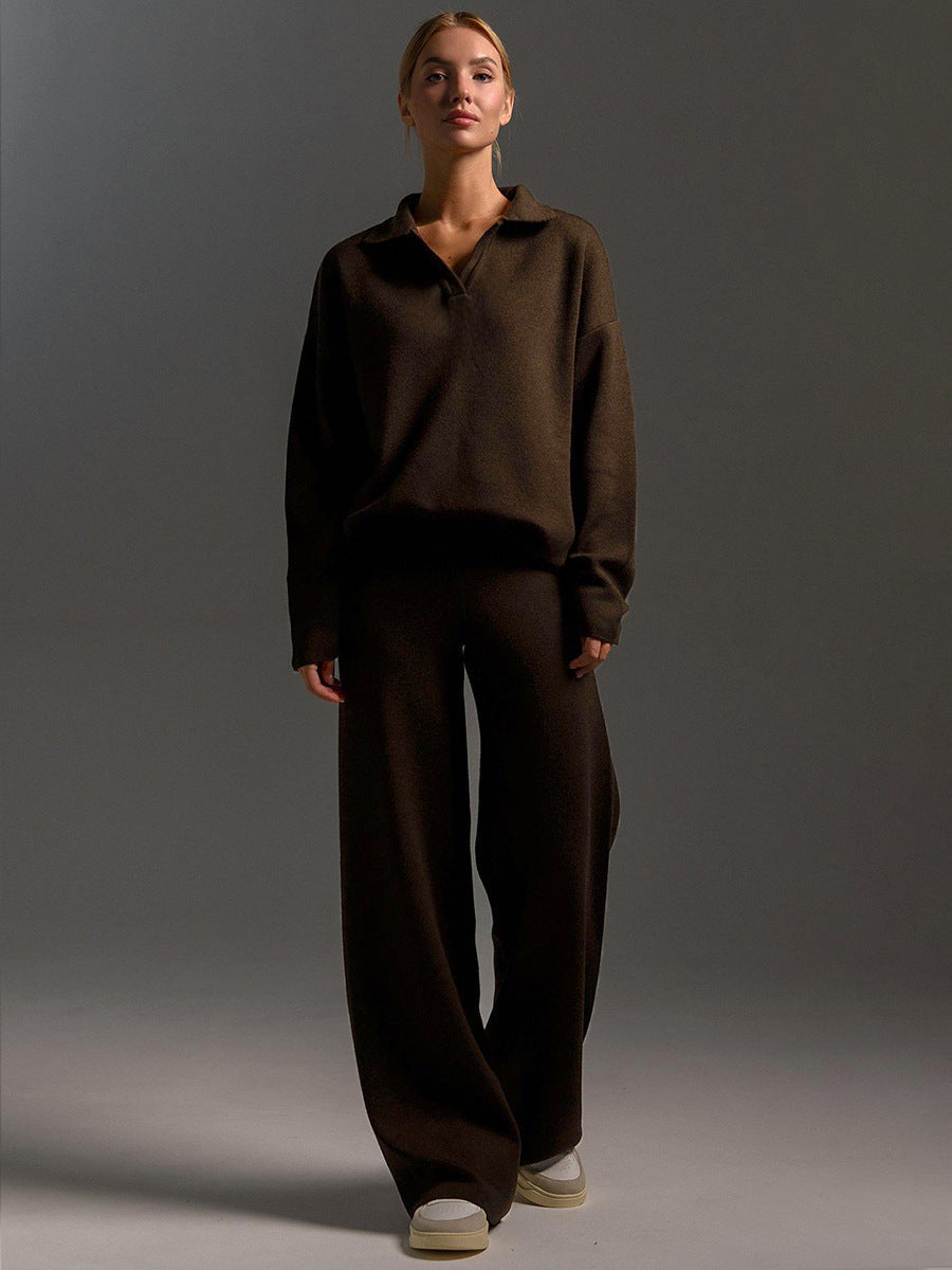 Ensemble femme deux pièces, pull polo et pantalon ample, du S au L