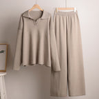 Ensemble femme deux pièces, pull polo et pantalon ample, du S au L