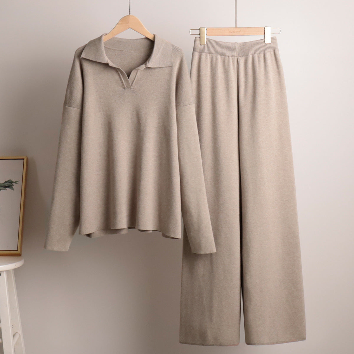 Ensemble femme deux pièces, pull polo et pantalon ample, du S au L