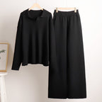 Ensemble femme deux pièces, pull polo et pantalon ample, du S au L