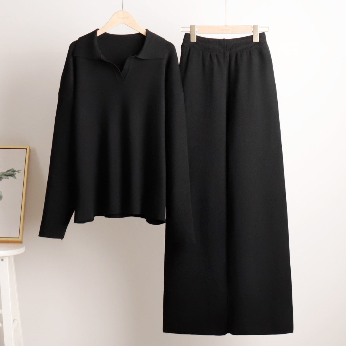 Ensemble femme deux pièces, pull polo et pantalon ample, du S au L