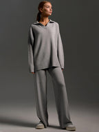 Ensemble femme deux pièces, pull polo et pantalon ample, du S au L