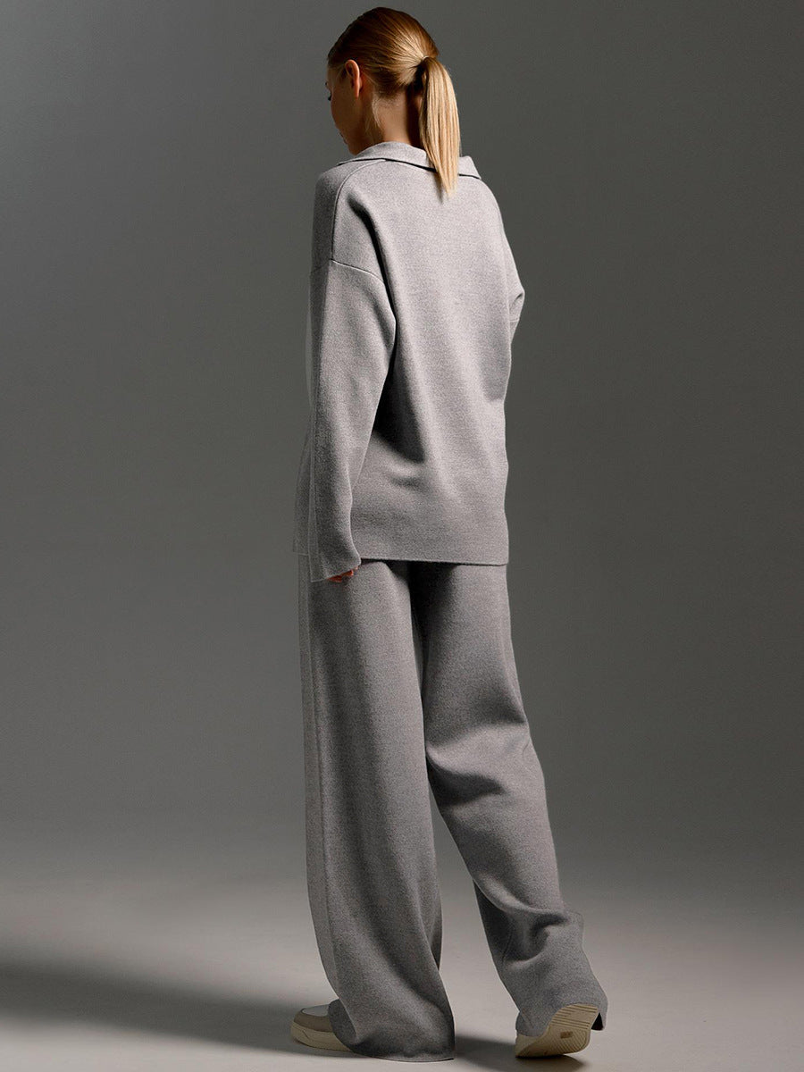 Ensemble femme deux pièces, pull polo et pantalon ample, du S au L