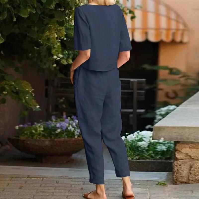 Ensemble femme en coton mélangé, printemps et été, du S au 5XL