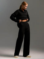 Ensemble femme deux pièces, pull polo et pantalon ample, du S au L