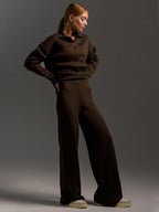 Ensemble femme deux pièces, pull polo et pantalon ample, du S au L