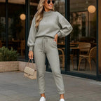 Ensemble sweat et pantalon femme, manches bouffantes, huit coloris, gris