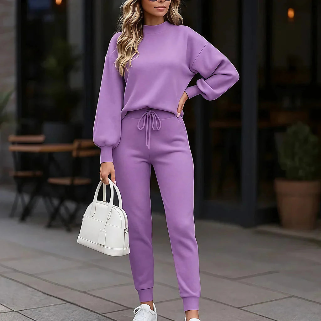Ensemble sweat et pantalon femme, manches bouffantes, huit coloris, pourpre