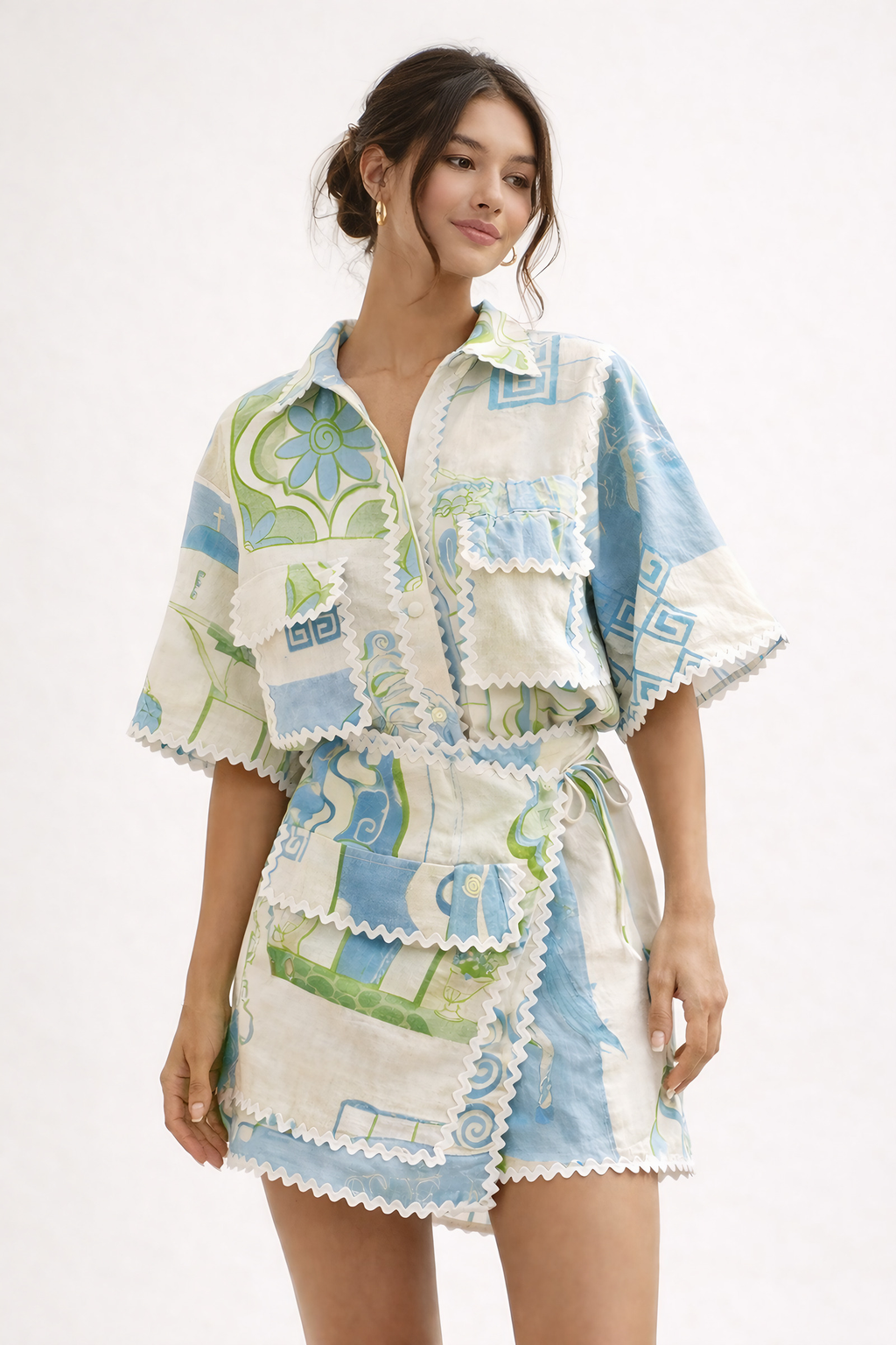 Ensemble d'été femme blanc à nœud et ceinture ajustable, blanc