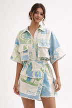 Ensemble d'été femme blanc à nœud et ceinture ajustable