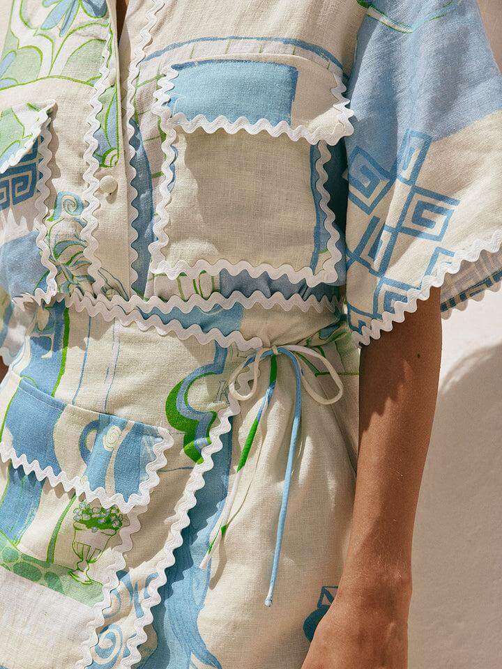 Ensemble d'été femme blanc à nœud et ceinture ajustable