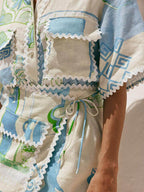 Ensemble d'été femme blanc à nœud et ceinture ajustable
