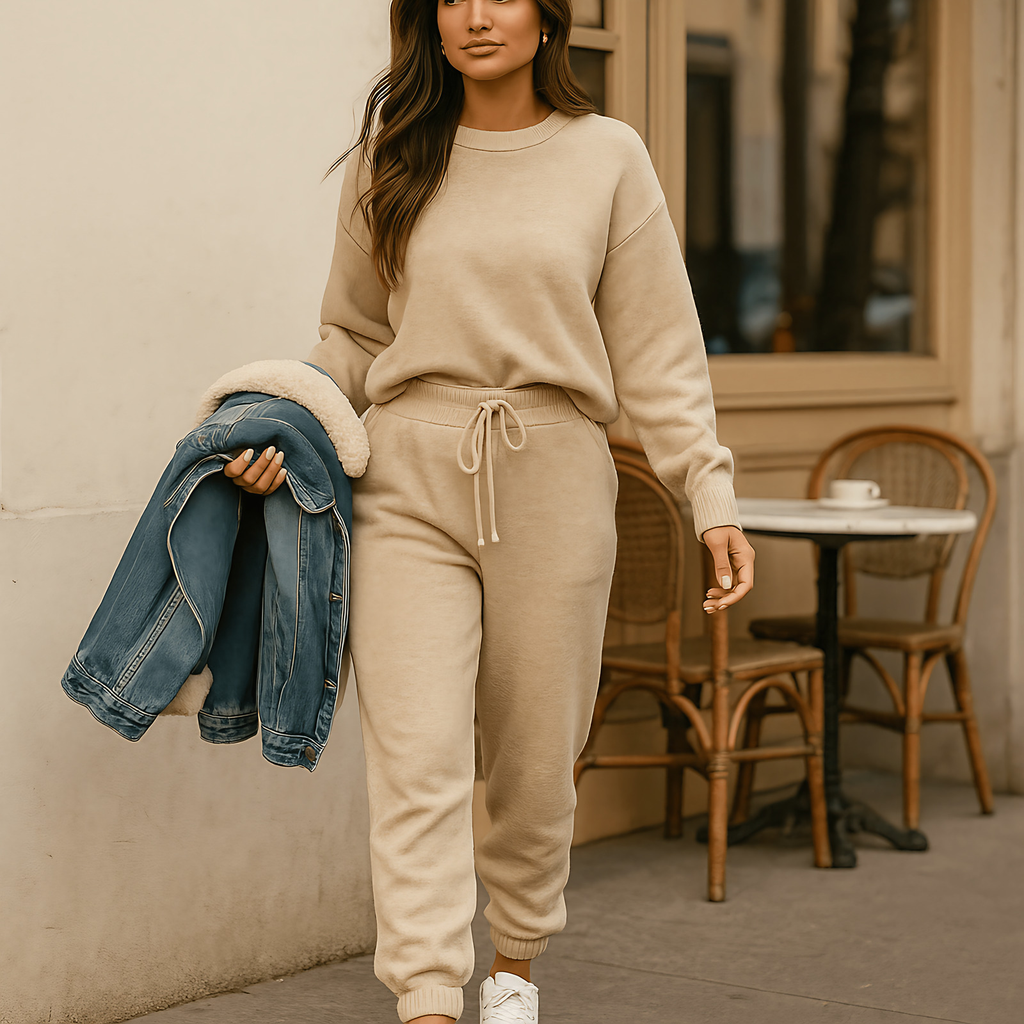 Ensemble détente femme en coton à capuche, six coloris, beige