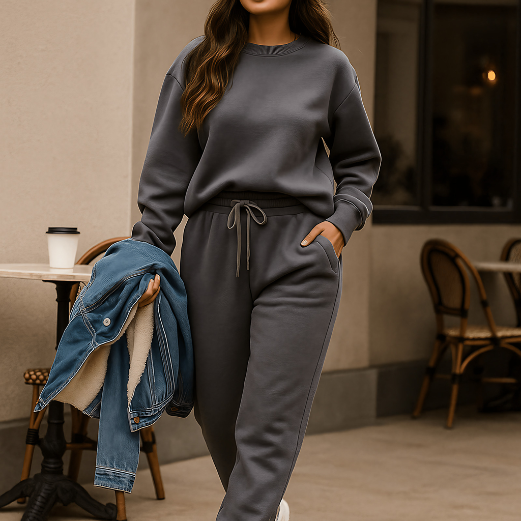 Ensemble détente femme en coton à capuche, six coloris, gris foncé