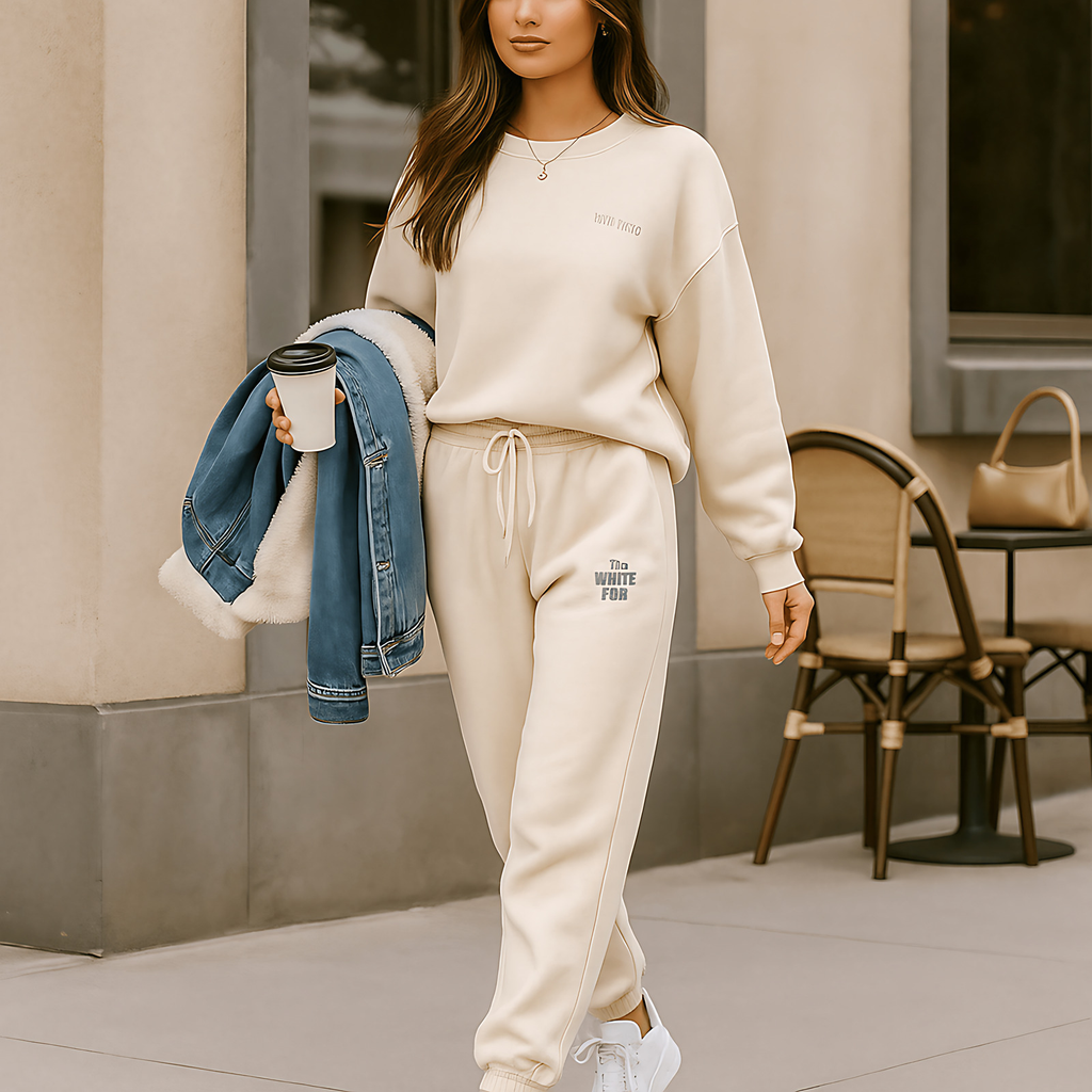 Ensemble détente femme en coton à capuche, six coloris, blanc