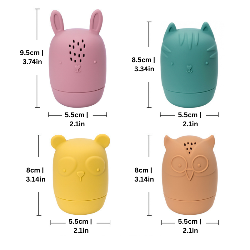 Jouets de bain en silicone, quatre animaux, faciles à laver