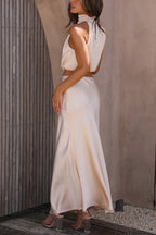 Ensemble satin femme, haut à manches longues et jupe longue