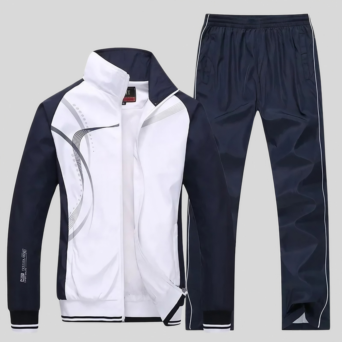 Survêtement homme veste zippée et jogging, du L au 5XL, blanc