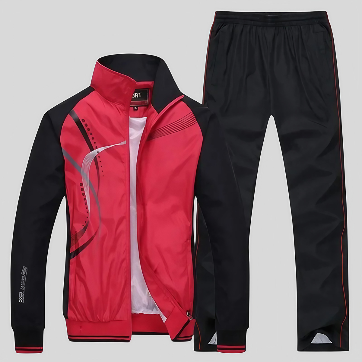 Survêtement homme veste zippée et jogging, du L au 5XL, rouge