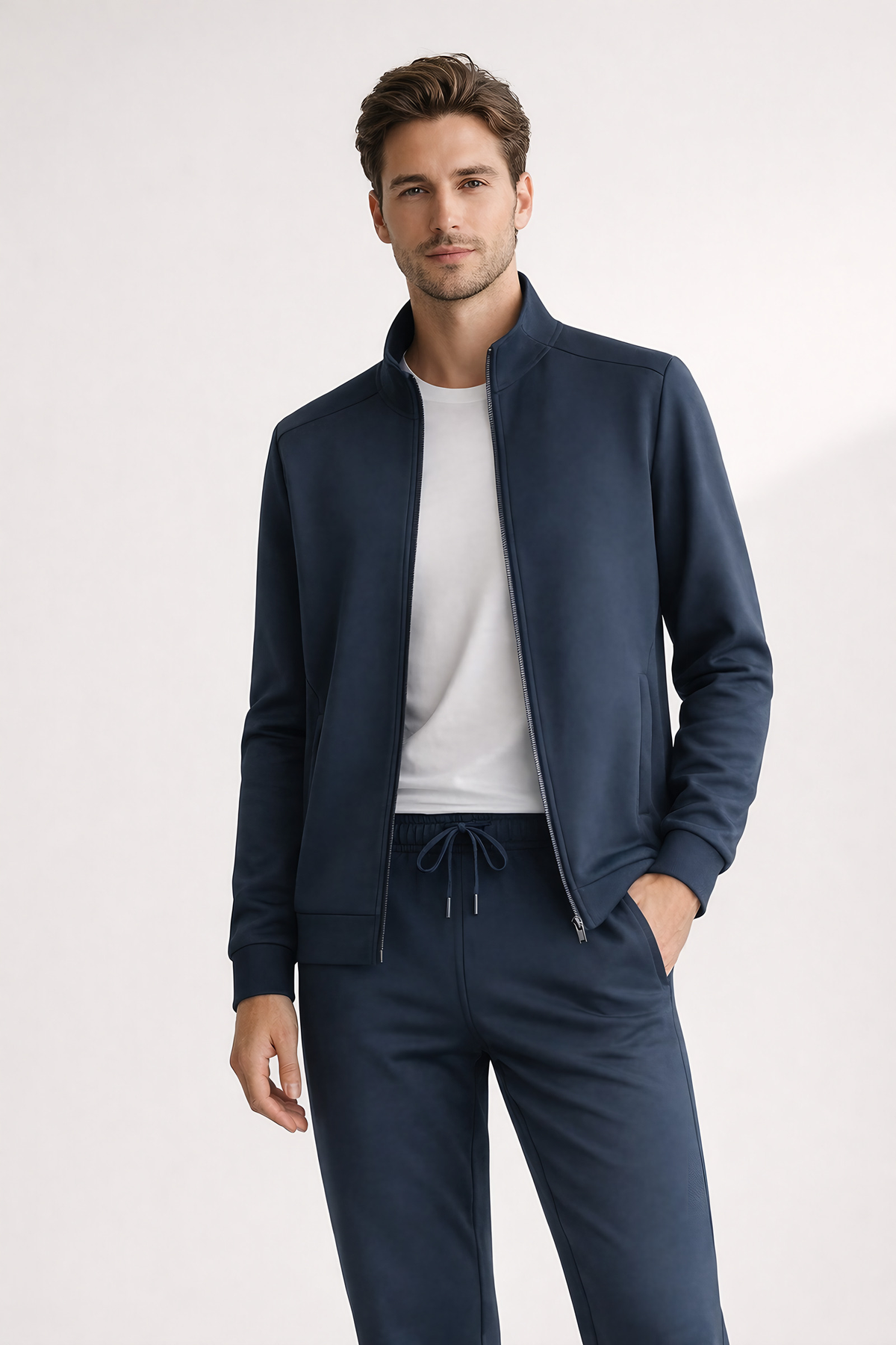 Survêtement homme veste zippée col montant, pantalon droit