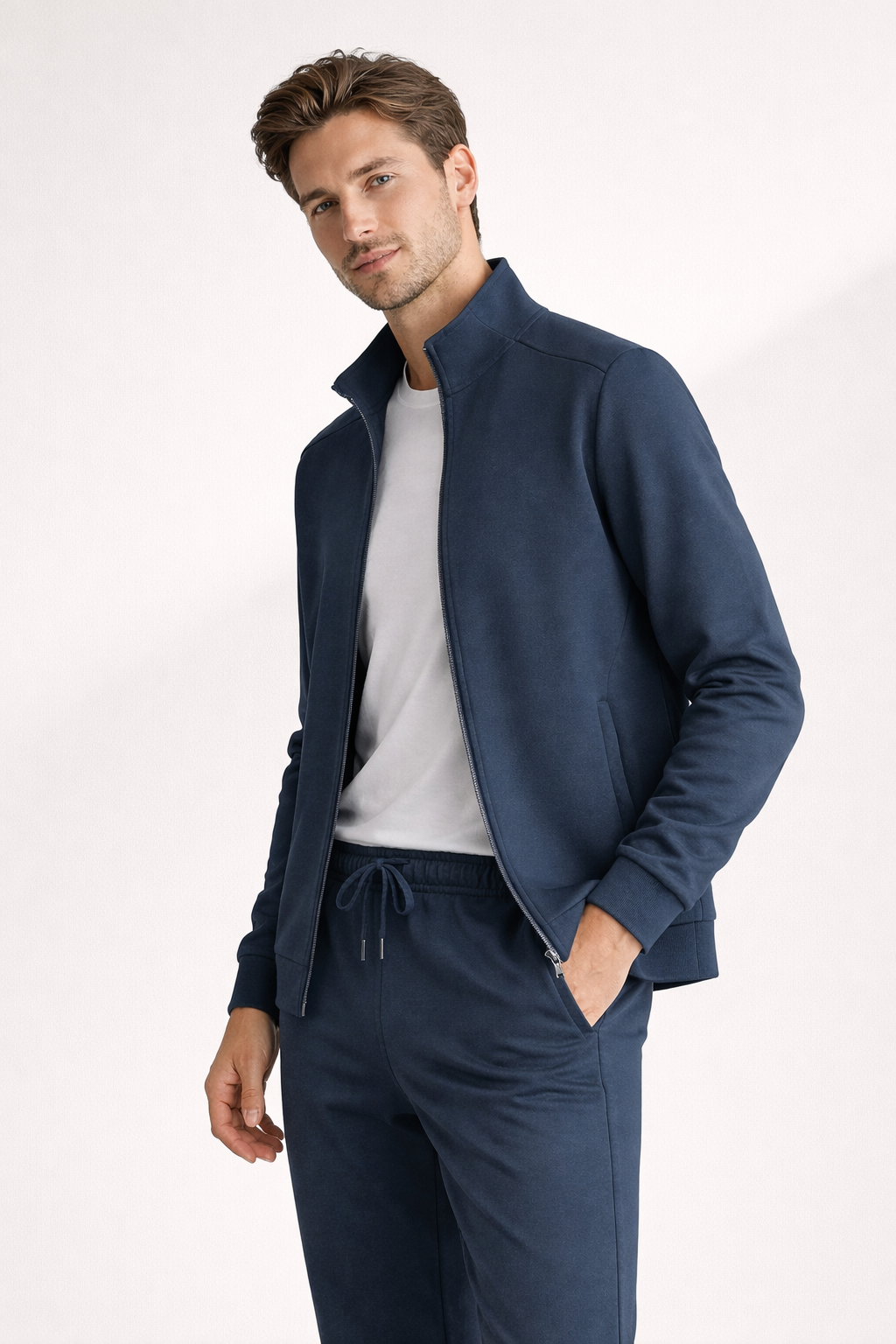 Survêtement homme veste zippée col montant, pantalon droit