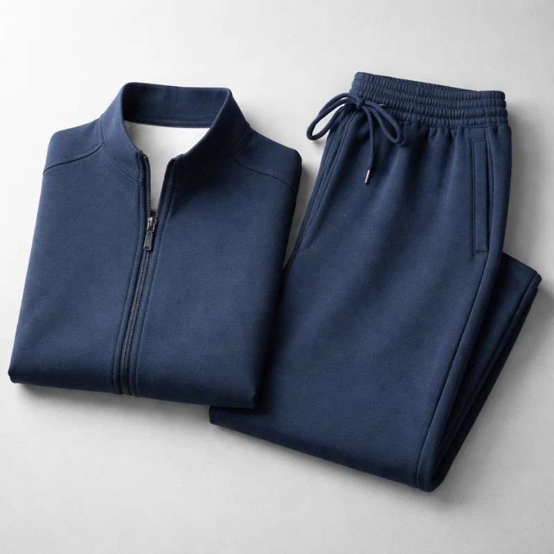 Survêtement homme veste zippée col montant, pantalon droit, bleu