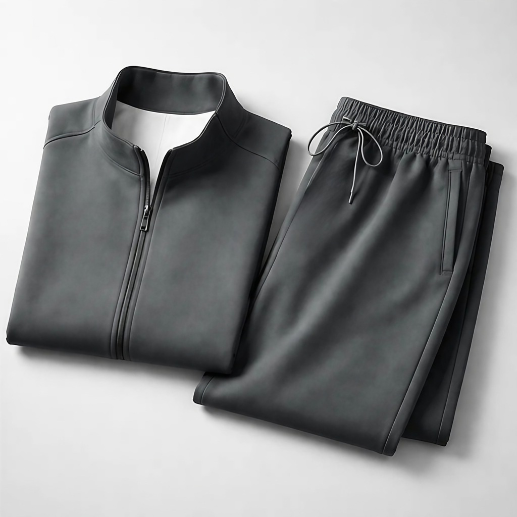 Survêtement homme veste zippée col montant, pantalon droit, gris