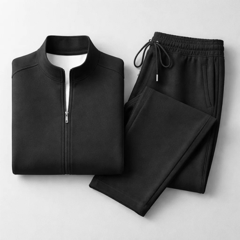 Survêtement homme veste zippée col montant, pantalon droit, noir