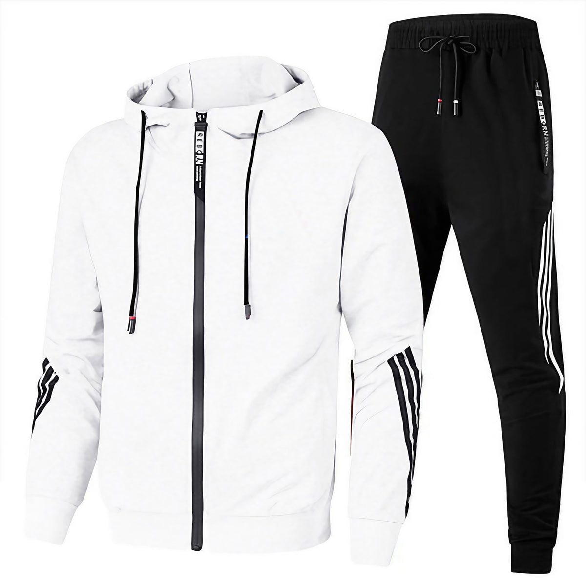 Survêtement homme deux pièces pour le sport et la détente, six coloris, blanc