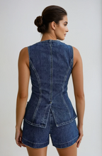 Ensemble en denim femme, gilet sans manches et short, col V