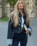 Ensemble denim femme, veste structurée et pantalon long