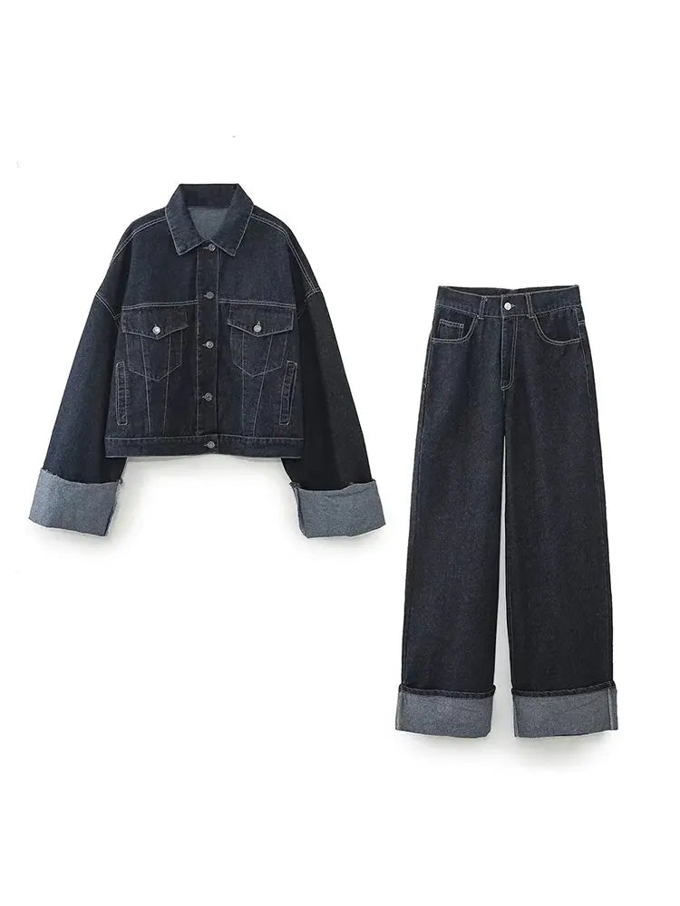 Ensemble en denim femme, deux pièces bleu foncé, du XS au L, bleu foncé
