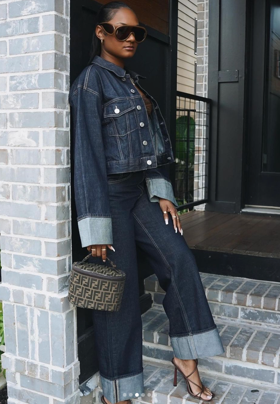 Ensemble en denim femme, deux pièces bleu foncé, du XS au L