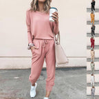 Ensemble femme deux pièces, pull et pantalon à cordon