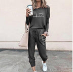 Ensemble femme deux pièces, pull et pantalon à cordon, couleur 15